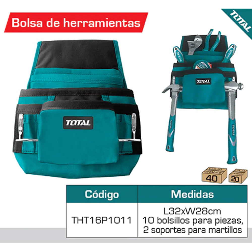 Contenedores CINTURON PORTA HERRAMIENTAS // TOTAL THT16P1011 - Mytool